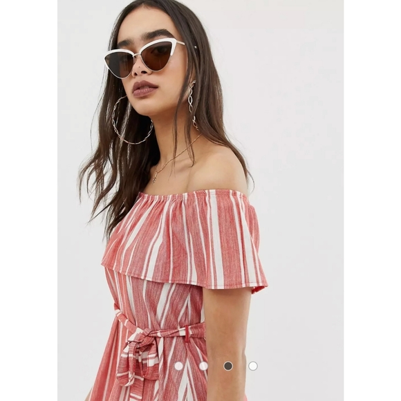 ASOS Design Curve Off-The-Shoulder Pique Stripe Sundress size US 18 (NO BELT!) - Picture 10 of 13